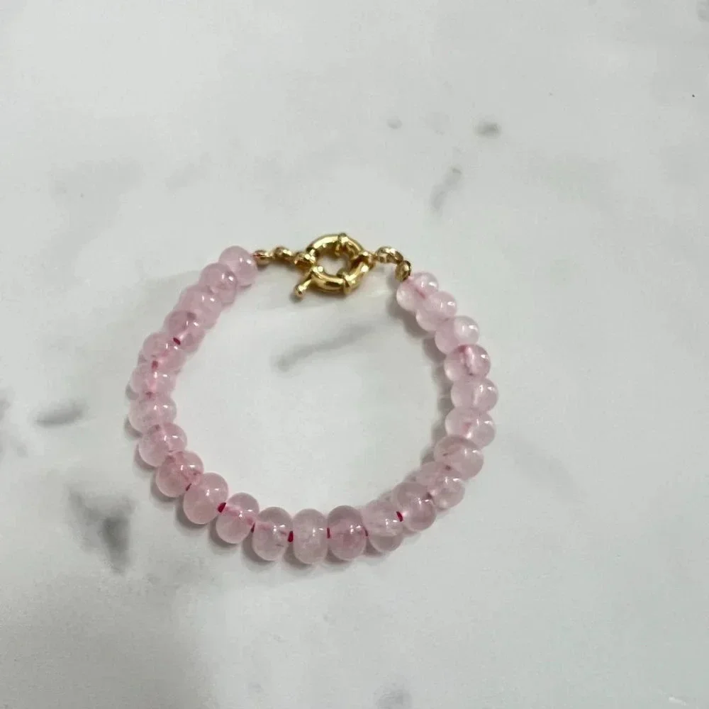 Rose Quartz Gemstone Bead Hand Knotted Bracelet Gold Filled Clasp